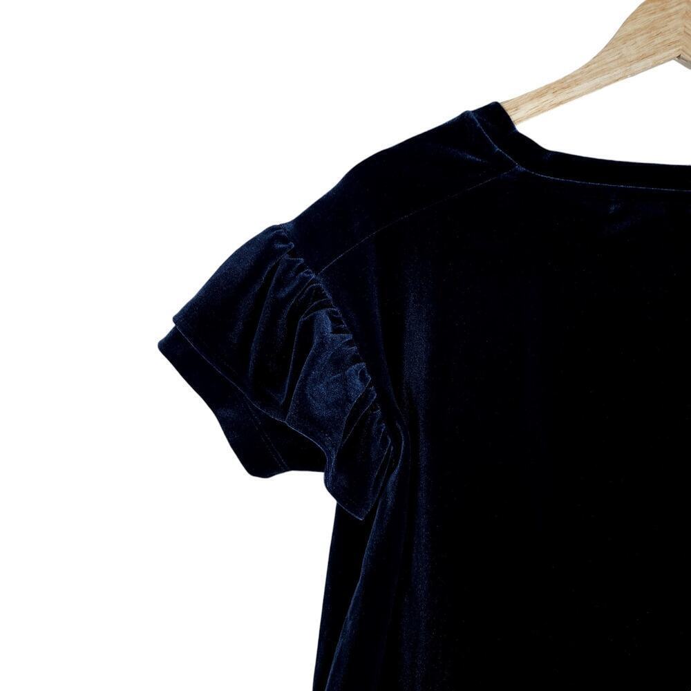 Madewell Womens Tee XXS Dark Blue Velvet Short Ruffle Sleeve Crew Neck Chic Top - Picture 8 of 12